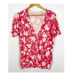 Denim & Co Floral Short Sleeve Pink Cardigan Size XS
